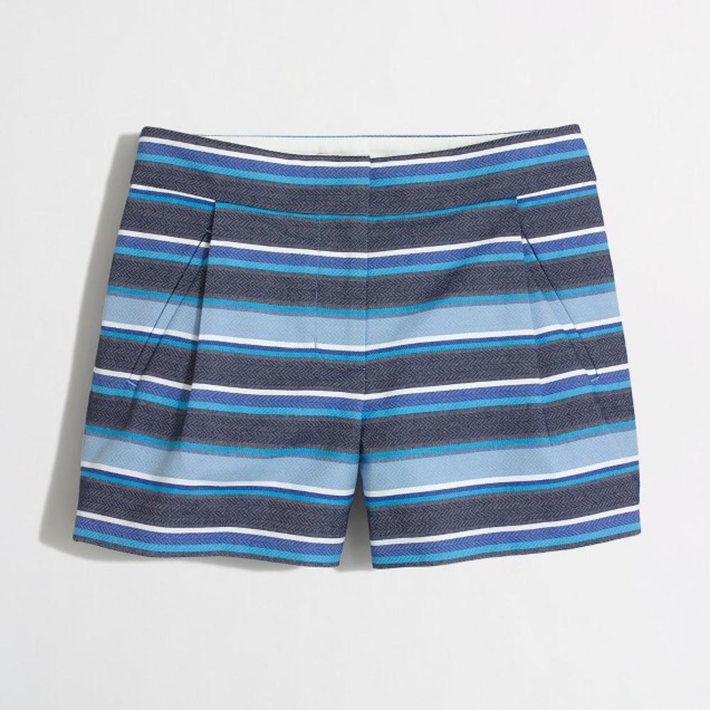 NWT. J. Crew Textured-Stripe Short in Blue.